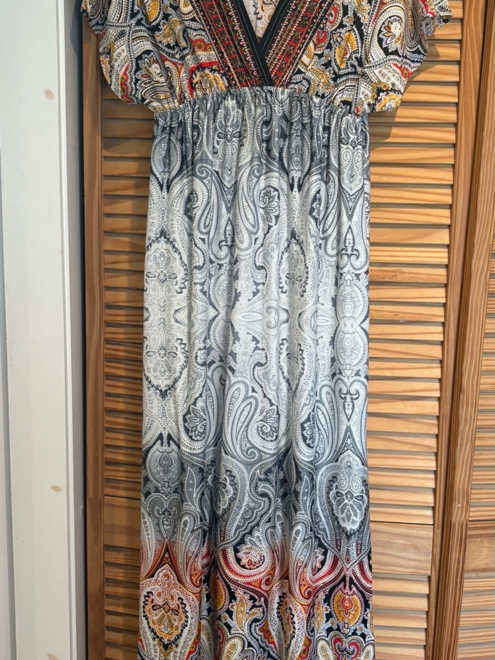 Bohemian Paisley Print Maxi Dress Flowy Ethereal Festival V-Neck Boho